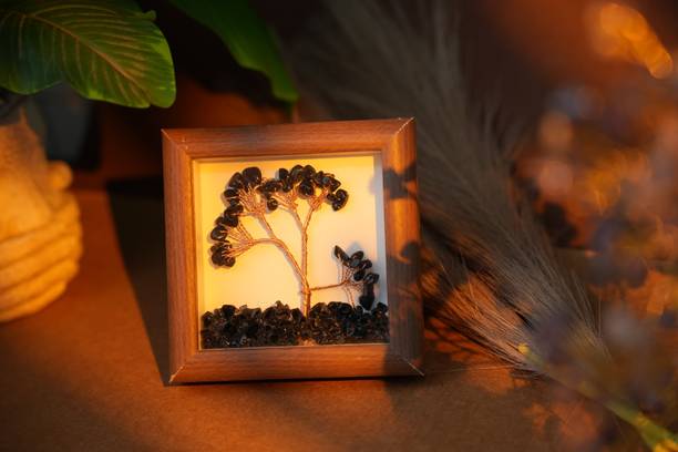 Amantra Black Onyx Tree Frame for Home & Office Décor Natural Black Onyx Crystal Tree Decorative Showpiece  -  10 cm