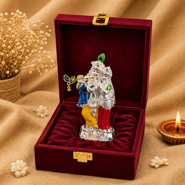 Vinayaka Fab Silver Plated Radha Krishna Idol with Velvet Gift Box Decorative Showpiece - 11.5 cm