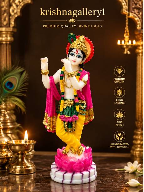 krishnagallery1 Standing Lord Krishna Statue Murti Marble Finish , Radha Krishan Murti , Krishna idol , Love Couple ( For Home Temple Poojan Use , office Temple , Gifted Pooja Idol ) Decorative Showpiece  -  35 cm