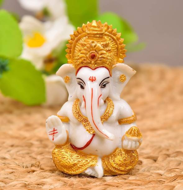Artyog Premium Polyresin Ganesha Idol for Car Dashboard, God of Success & Luck, 3 Inch Decorative Showpiece  -  7.6 cm