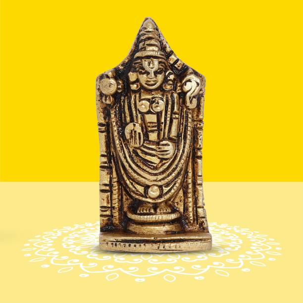 10club Lord Balaji Idol - 1 Pc 100% Pure Brass Venkateswara Balaji for Desk, Car & Home Decorative Showpiece  -  5.4 cm