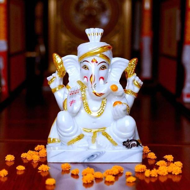 DIYAAN ENT Ganesh Idol for Home Decor Ganpati Statue Marble Dust Murti for Mandir Gift Decorative Showpiece  -  10.8 cm