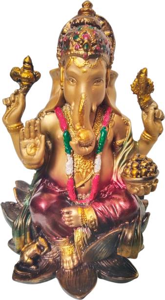 HUBZONES Antique Ganesha On Lotus Murti God Ganesh Ji Blessing Idol Ganpati Bappa Idol Decorative Showpiece  -  18 cm