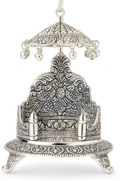 mlshandicrafts German Silver Singhasan With Chhatra Laddu Gopal God Idol Mandir Seat Chowki Aluminium Pooja Chowki