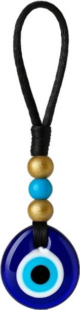 Blue Eye Blessings Evil Eye Car Hanging Ornament – Handmade Blue Nazar Glass Amulet with Black Rope डेकोरेटिव शोपीस  -  15 cm