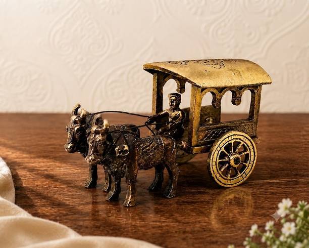 RoyalRajaRani Vintage Brass Bullock Cart Artifact Decorative Showpiece - 6 cm