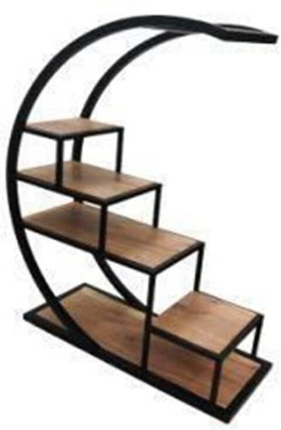Alluring Homz 5 Tier Square Metal Wooden Risers Plant Stand Flower Planter Rack (1 Set ) Decorative Showpiece  -  60 cm