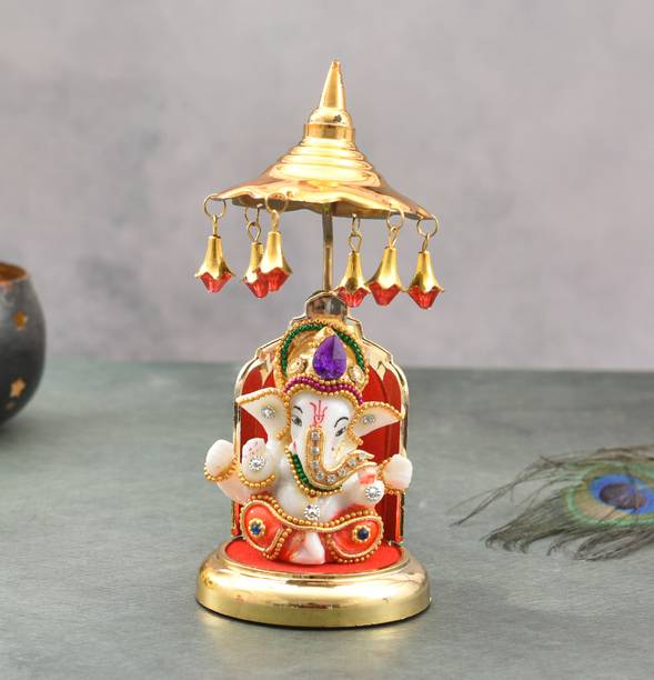 UniqueArt Ganesha with Singhasan Base Car Dashboard Decor Decorative Showpiece  -  8 cm
