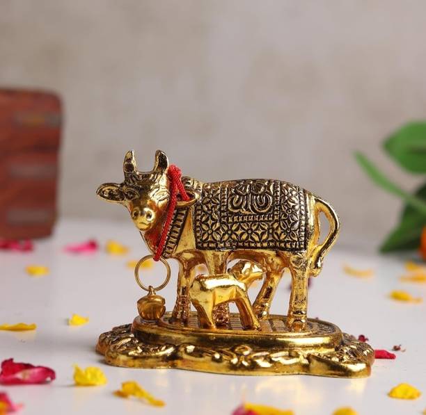 SP Handicrafts SP Handicrafts Kamdhenu Cow with Calf | Cow Statue with Calf & Gift Article डेकोरेटिव शोपीस  -  6 cm