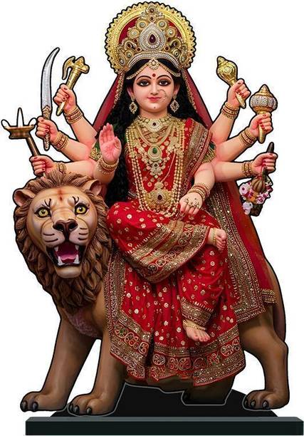 Klaybox Durga 2D Miniature 5 Inch Acrylic Statue for Home Temple Office & Car Decorative Showpiece  -  12.8 cm