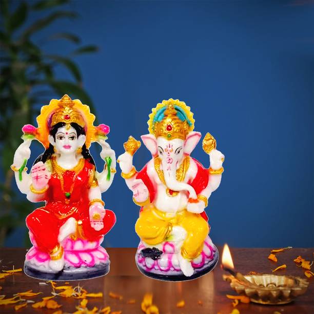 NOKTUS Mata Lakshmi & Ganesha God Idol Set, God Murti For Pooja Room & Gift Decorative Showpiece  -  12 cm