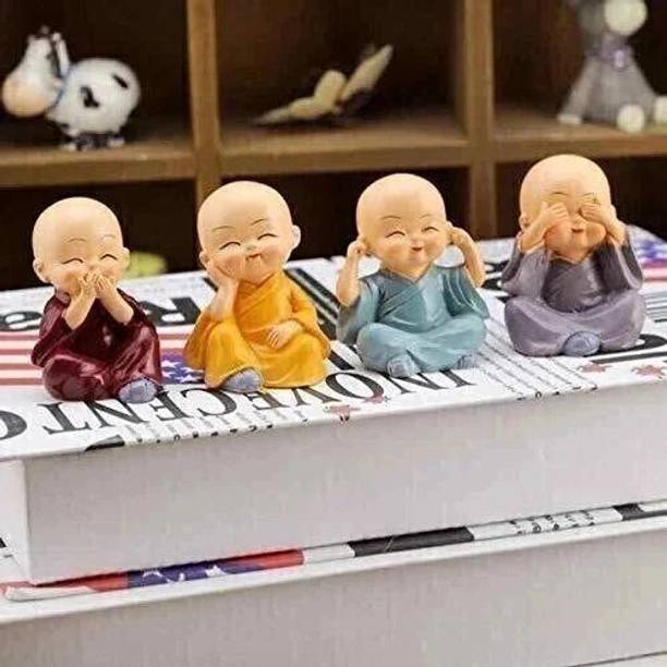 TIED RIBBONS Cute Baby Buddha Monk Statue Small Car Dashboard Accessories Decorative Showpiece - 5 cm