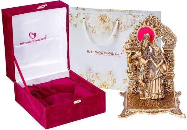 INTERNATIONAL GIFT Brown Radha Krishna Idol Statue With Box & Bag | For Pooja, Mandir Decorative Showpiece  -  12 cm