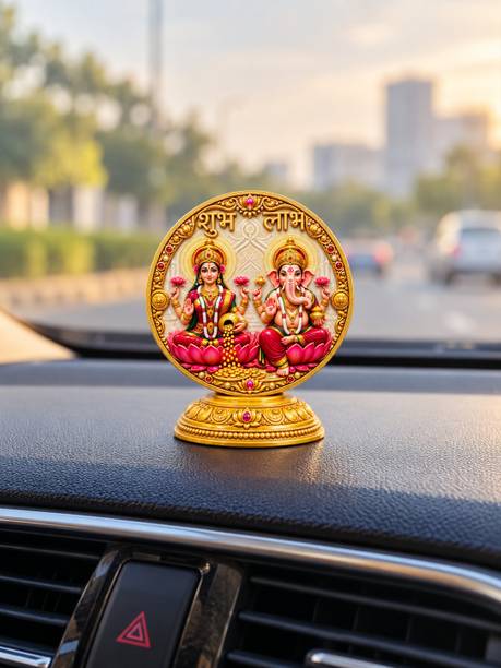 Petals & pines Devotional God Idol Showpiece for Car Dashboard & Home Temple_Laxmi Ganesh Decorative Showpiece  -  6 cm