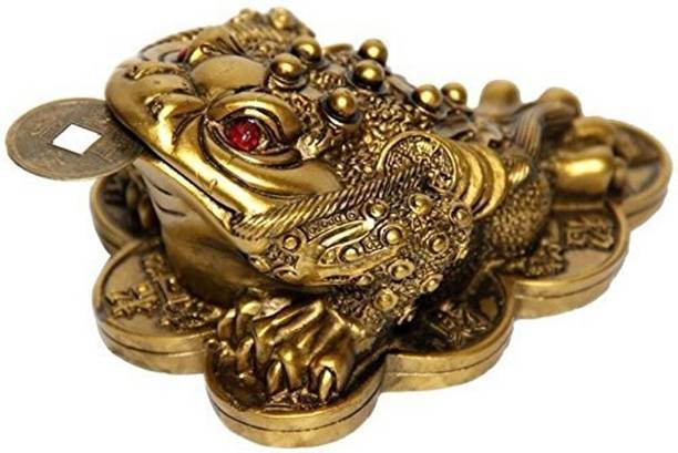 MKINDIACRAFT Feng Shui Money Frog Hold Two Ignots on a Pile of Money Decorative Showpiece  -  6 cm