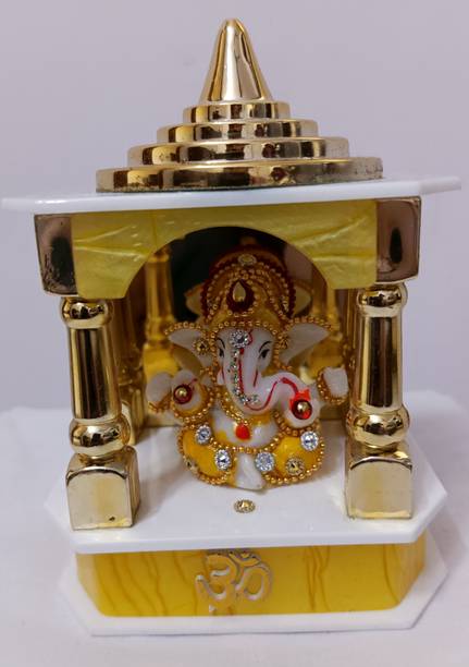 Tagon Ganesh Ji Idol With Four Pillar Golden Mandir For Home & Car Dashboard Decorative Showpiece  -  5.5 cm