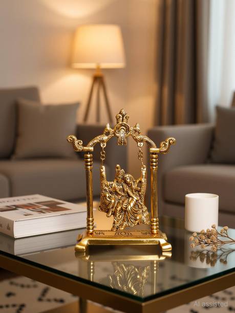 KridayKraft Radha Krishna on Swing jhula Gold Plated Radha Krishna Metal Statue Decor Your Home,Office & Radha Krishna Murti Gift for Relatives On Wedding,Anniversaries,Birthday,House Warming,Return Gifts...Brass Color Decorative Showpiece  -  20 cm