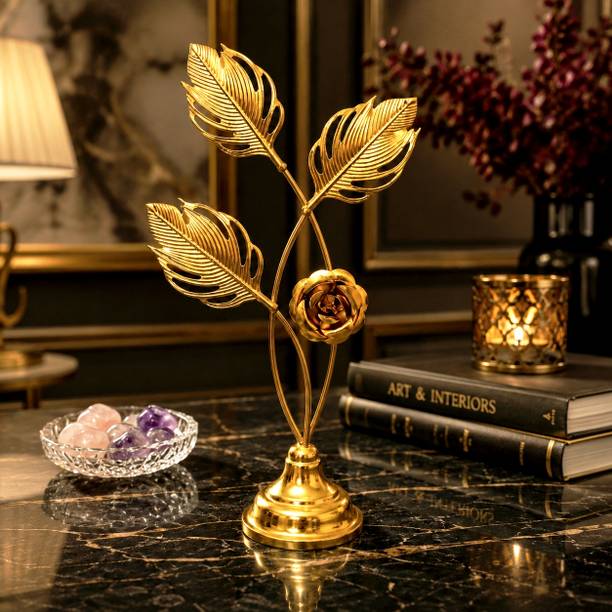 METLXE Premium Decorative Gold Metal Flower Sculpture for Home and OfficeDecor Decorative Showpiece  -  27 cm