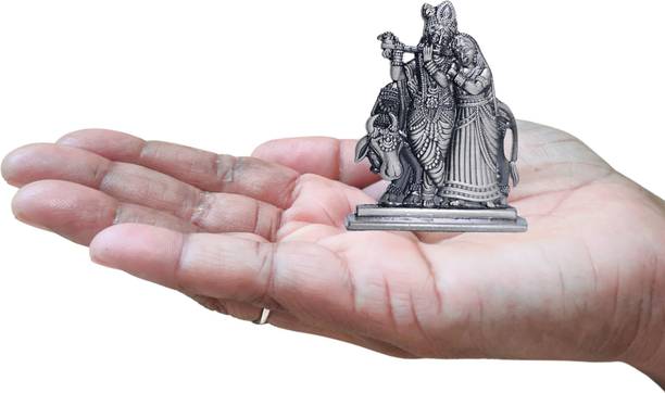 aalayam selveer Radha Krishna Idol for Car Dashboard (Silver Colour) | Radha Krishna Statue Decorative Showpiece  -  6.5 cm
