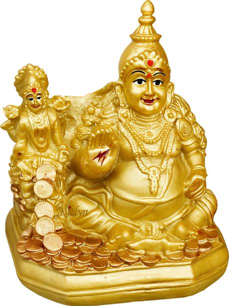 Kitlyn Maa Lakshmi With Kuber God Statue - Kuber ji Maharaj Idol Spiritual Diwali Puja Vastu Showpiece Figurine - Religious Pooja Gift Item & Murti for Mandir / Temple / Home / Office Decorative Showpiece  -  10 cm