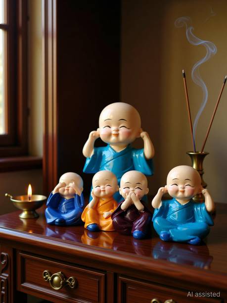 Synlark Idol Decorative Showpiece Little Baby Monk Buddha Set of 4 Pcs Lord Buddha Decorative Showpiece  -  6 cm