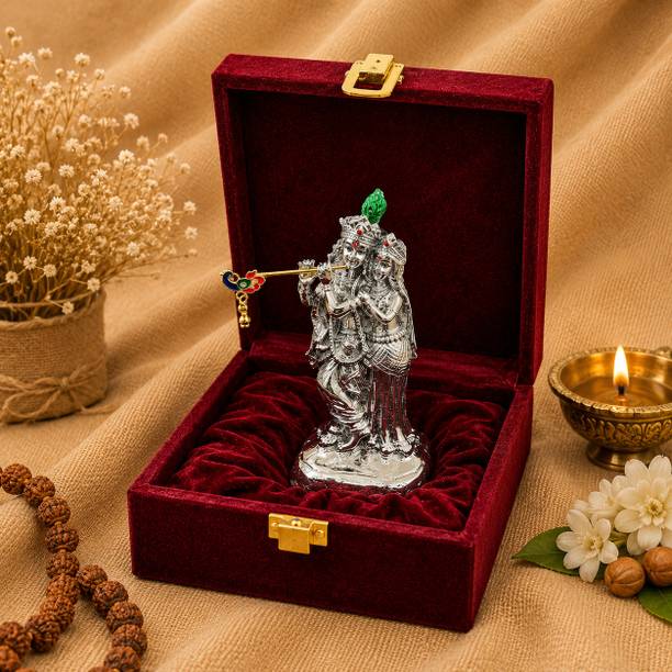 RIPIRO HOME Premium Silver Plated Radha Krishna Idol with Velvet Gift Box Decorative Showpiece  -  11.5 cm