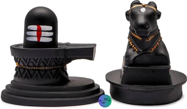 HARIDWARR Premium Black Shivling with Nandi Idol | Lord Shiva and Nandi Ji Statue Decorative Showpiece  -  10 cm