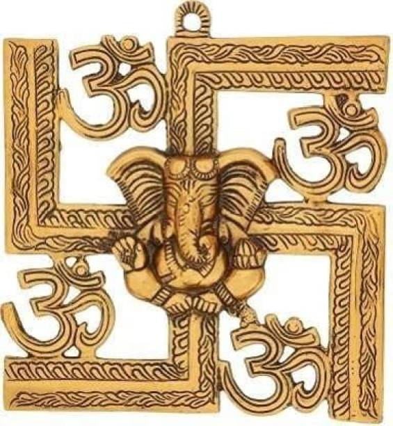 DEE Sons Om Swastik Beautiful Golden Metal for Wall Hanging Decorative Showpiece  -  1 cm
