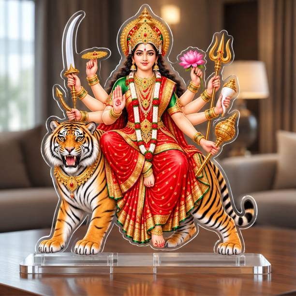 UVpixel Durga Maa Idol Standee for Home Temple & Home Decor, 5mm Premium Acrylic Decorative Showpiece  -  17.78 cm