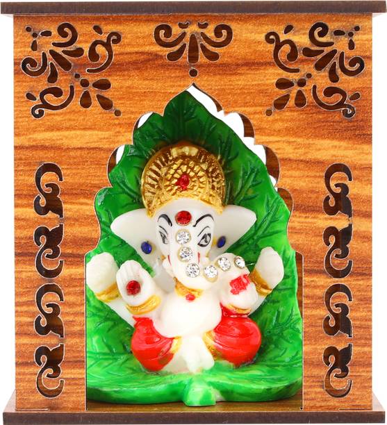 Jagriti Enterprises siddhivinayak marble idol with wooden mandir for car dashboard Engineered Wood Home Temple
