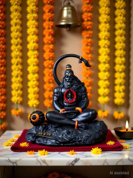 Satsahib Hanuman idol in heart ram Lalla,Bajrang bali for office,Home,car deashbord Decorative Showpiece  -  10 cm