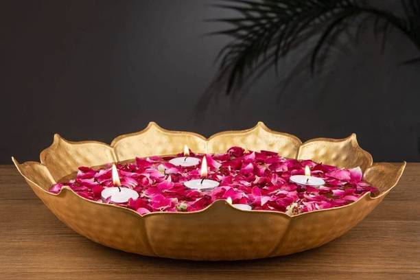 DECORAYSENTERPRISES Handcrafted Lotus Urli Bowl Iron Table Diya