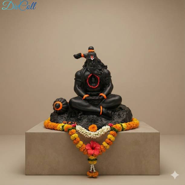 DivColl 1️⃣ Hanuman Ji Sitting Idol Orange & Golden Showpiece20 for Home, Temple Decorative Showpiece  -  8 cm