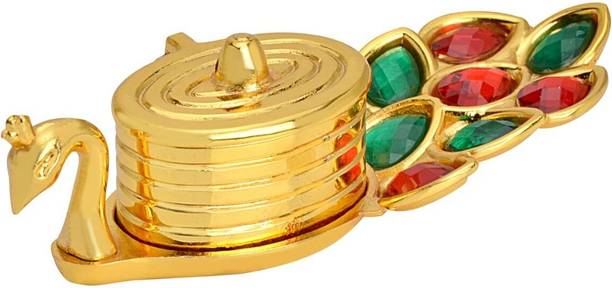 EliteTouch Roli Chandan Peacock Kumkum Box, Pooja Haldi Kumkum Holder, Plate, Design Decorative Showpiece  -  4 cm