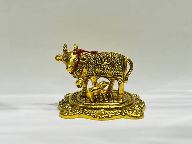 RECR Golden Cow and Calf Decorative Showpiece  -  7 cm