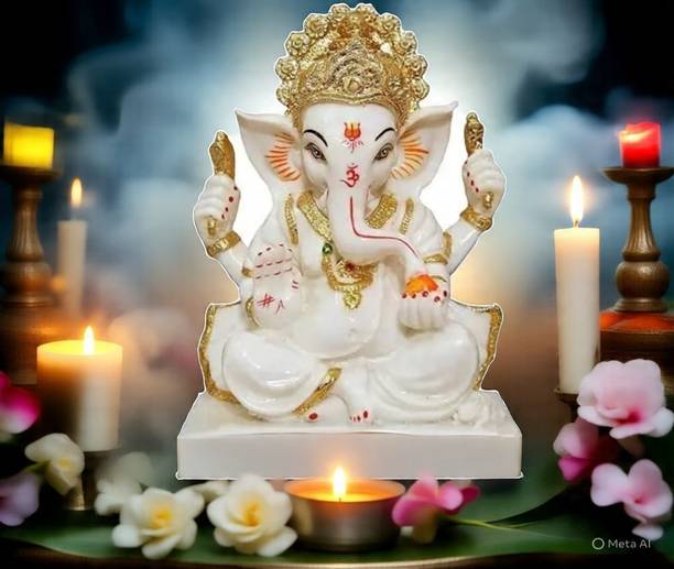 Sample White Marbel Idol , Ganpati & Ganesha, Showpiece For Home & Office Decorative Showpiece  -  11.5 cm