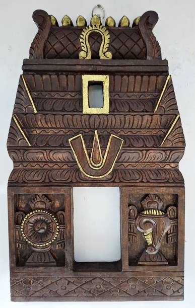 JlineArts Wooden Temple Gopuram Panel 18 Inch Shanku Chakra Namam Wall Decor Decorative Showpiece  -  45 cm