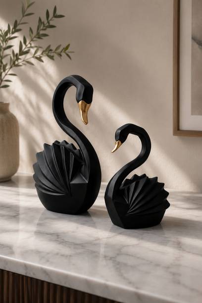 INNOV Luxury Black Swan Couple Showpiece Set of 2 Decorative Showpiece  -  12.5 cm