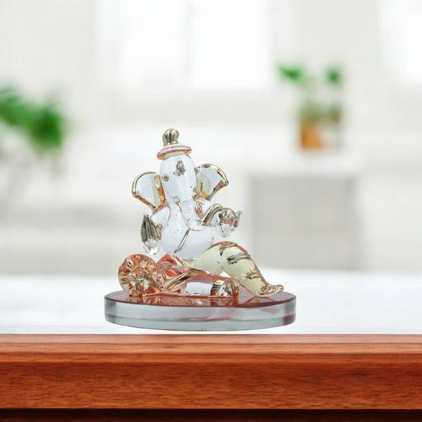 Natriel Divine Ganesh Glass Figurine Decorative Showpiece  -  7 cm