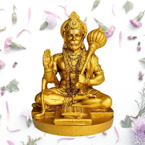 HOMESTA Hanuman Ji Idol with Gada Sitting Pose Statue for Home Office &Temple Decorative Showpiece  -  9 cm