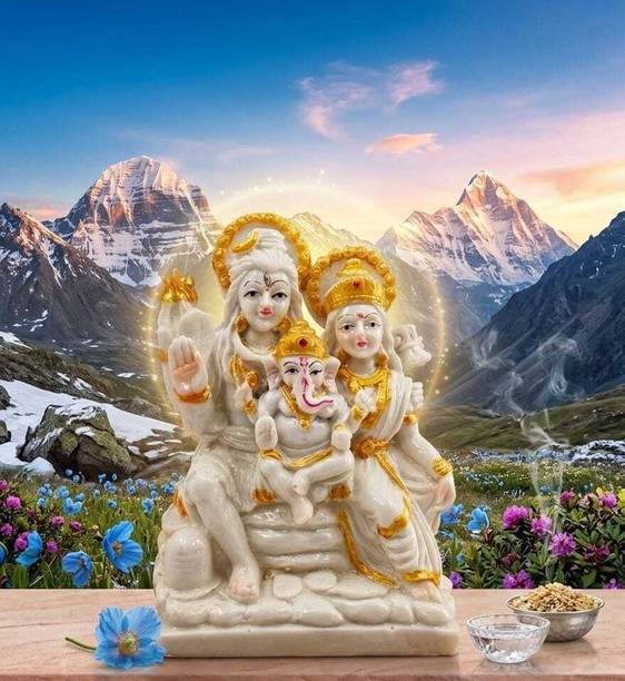 Casadecors Shiva Parvati Ganesh Shiv Parivar Idol for Home Mandir Pooja Office. Decorative Showpiece  -  15 cm