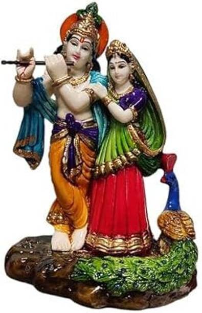 ASHA ART Radha Krishna Murti Statue for Home & Office Decor Standing On Stone Decorative Showpiece  -  16 cm