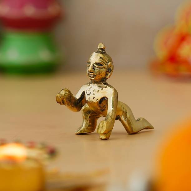 eCraftIndia Brass Little Bal Krishna Idol Statue for Home Temple (Size 0) Decorative Showpiece  -  4.5 cm