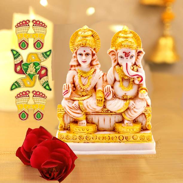 NOKTUS laxmi ganesh idol for puja room, laxmi ganesh murti, laxmi ganesh, ganpathy Decorative Showpiece  -  12 cm