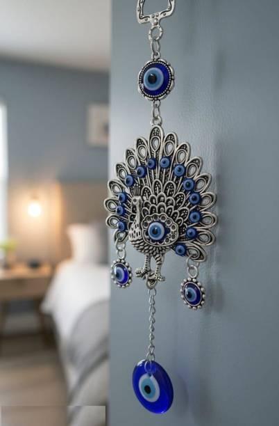 Little hands decor Peacock Evil Eye Metal Wall Hanging Decorative Showpiece  -  22 cm