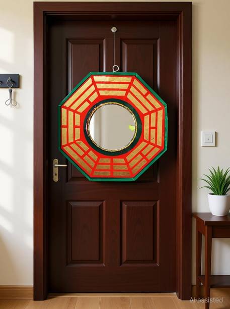 Shubhanjali Bagua Mirror for Vastu Feng Shui Convex Bagua Mirror Positive Energy, Protection Wall Door Hanging for Home and Office (Multicolor, 6.5 inch) Decorative Showpiece  -  16 cm