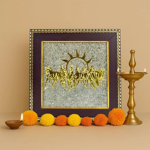 Multiagate Seven horses pyrite frame for power and strength Decorative Showpiece  -  17 cm