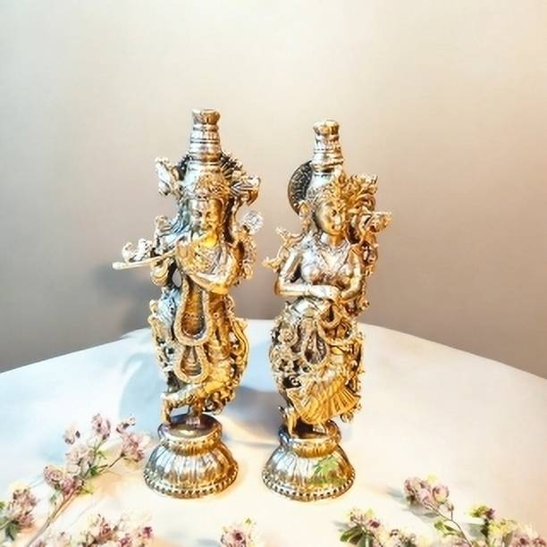 aakrati Aakrati Radha Krishna Brass Idol | Brass Radha Krishna Statue Decorative Showpiece  -  15.74 cm