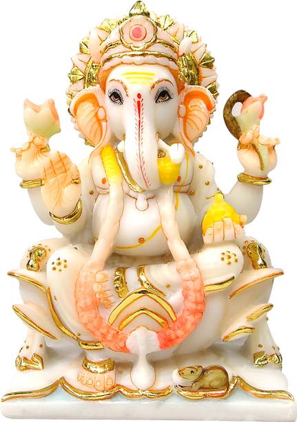 upharkaro Upharkaro Marble GaneshJi Religious Ganesh Idol for Diwali_8.5" inch Decorative Showpiece  -  10.6 cm