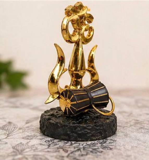 BELLESSA INDIANA Divine Golden Om Trishul Damru Spiritual Decorative Idol Collection Decorative Showpiece  -  14 cm